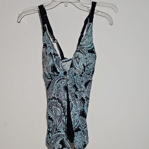 Beach Diva Swim Top Paisley Print Women's Tankini Sz 12 Adjustable Straps Beach